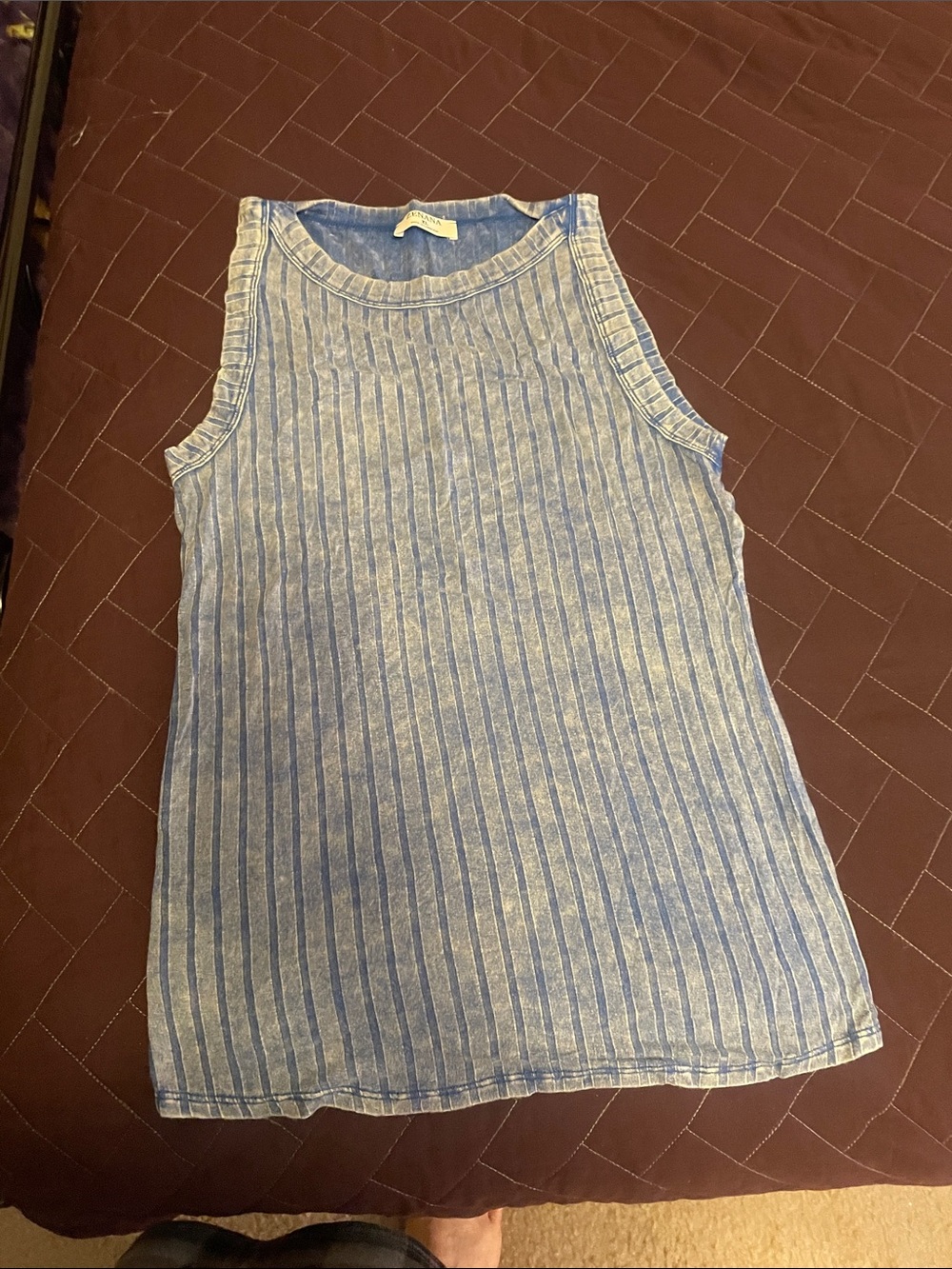 Zenana Outfitters Light Blue and White Ribbed Stripe Tank